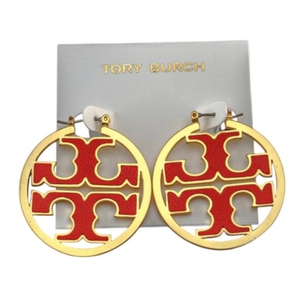 Authentic Tory Burch Miller Hoops in Red and Gold - Picture 4 of 5